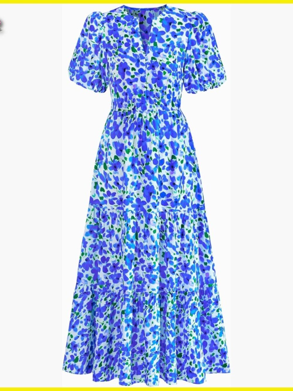 Boho Maxi Dress with Pockets Floral Tiered Ruffle V Neck Casual Summer